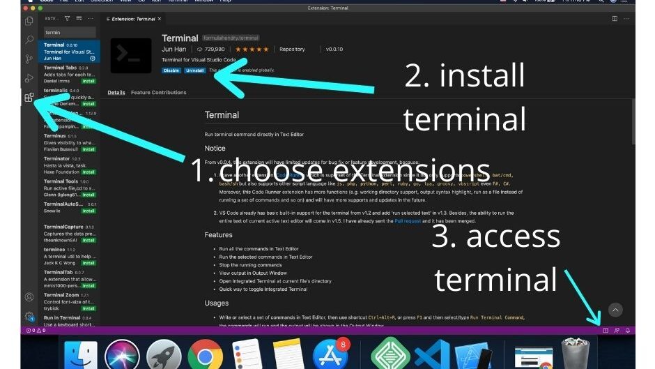 install terminal on VSCode