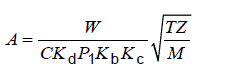 API 520 equation calculating PSV orifice area showing Kb factor